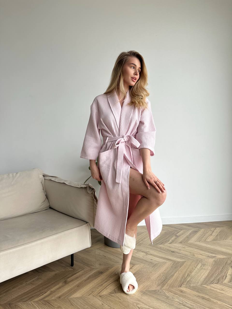 Pink Waffle Cotton Robe