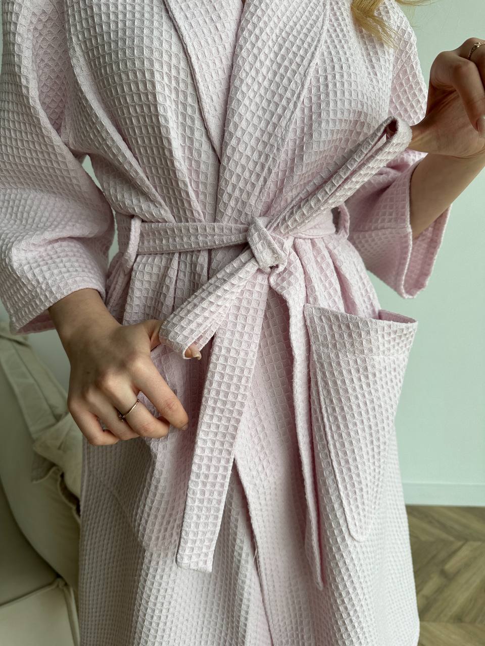Pink Waffle Cotton Robe