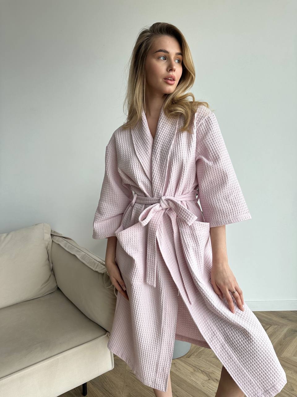Pink Waffle Cotton Robe