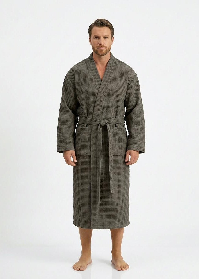 Dark Grey Waffle Cotton Robe
