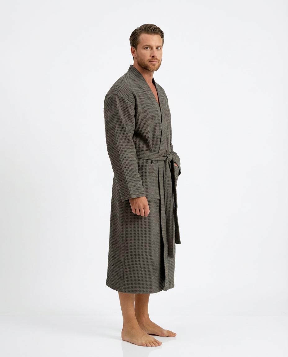Dark Grey Waffle Cotton Robe