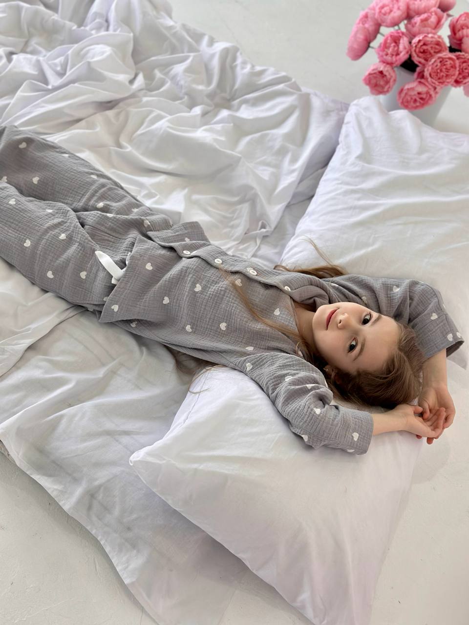 Girls Heart Print Pajamas 100% Cotton
