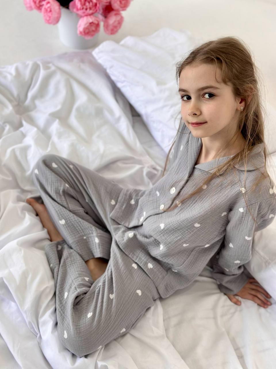 Girls Heart Print Pajamas 100% Cotton