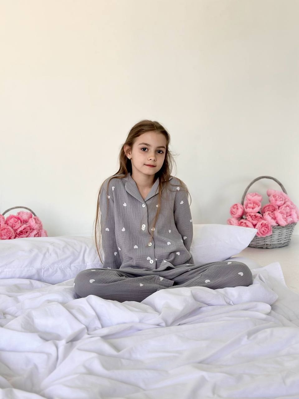 Girls Heart Print Pajamas 100% Cotton
