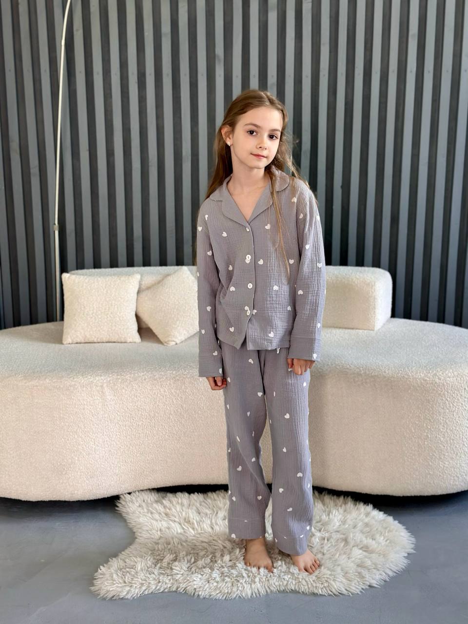 Girls Heart Print Pajamas 100% Cotton