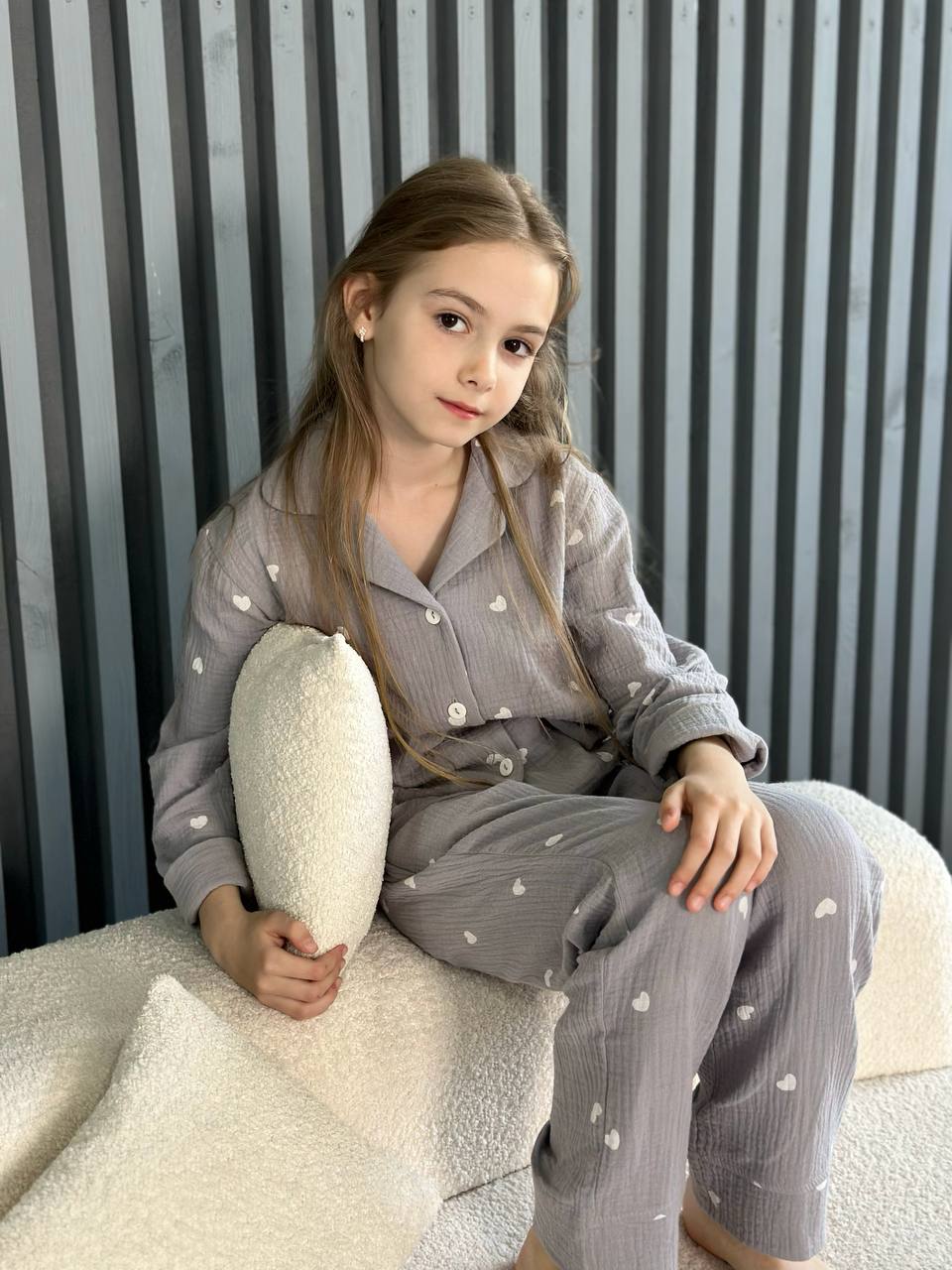Girls Heart Print Pajamas 100% Cotton