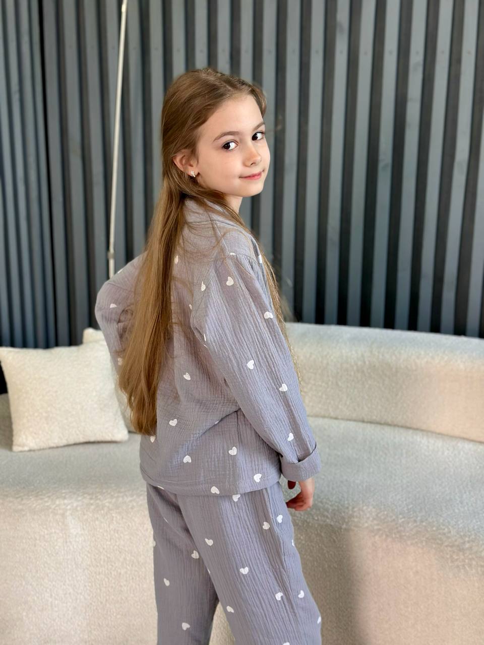 Girls Heart Print Pajamas 100% Cotton