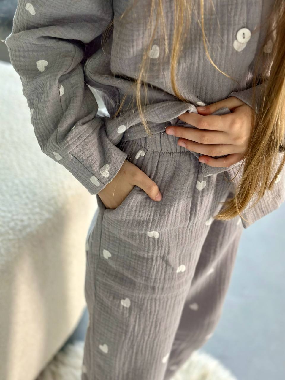 Girls Heart Print Pajamas 100% Cotton