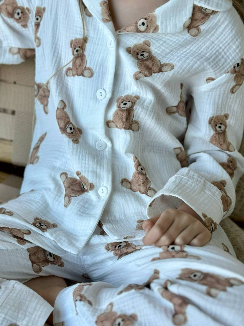 Kids Muslin Teddy Pajama Set