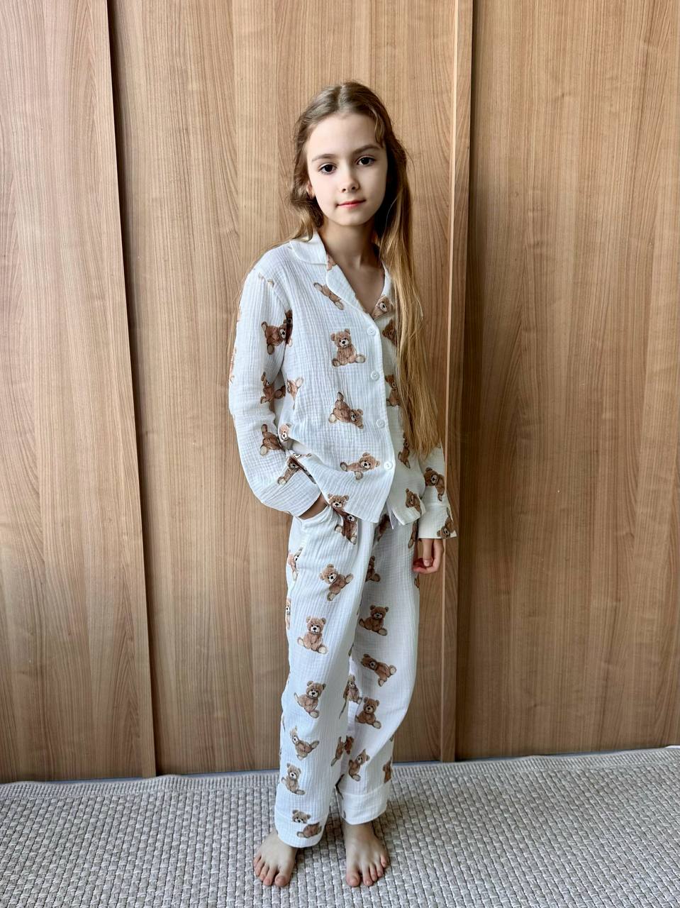 Kids Muslin Teddy Pajama Set