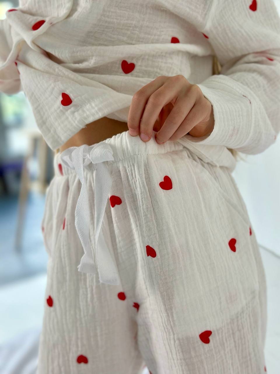 Girls Heart Print Cotton Pajama Set
