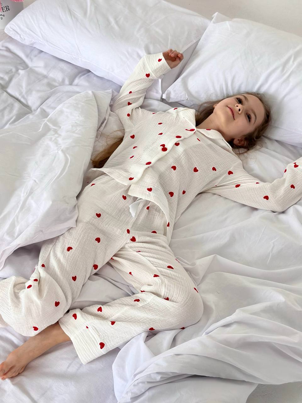Girls Heart Print Cotton Pajama Set