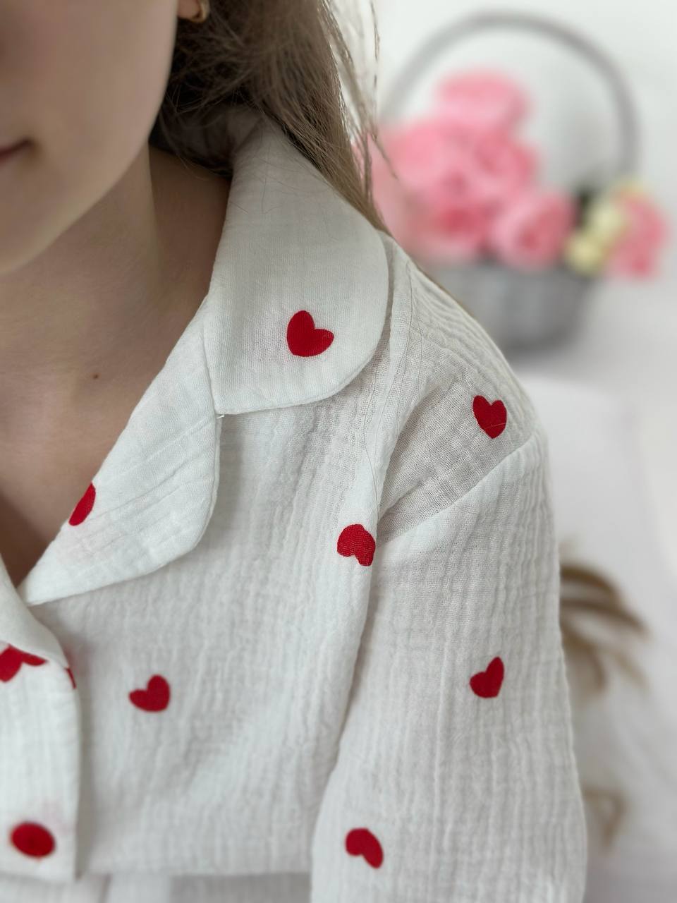 Girls Heart Print Cotton Pajama Set