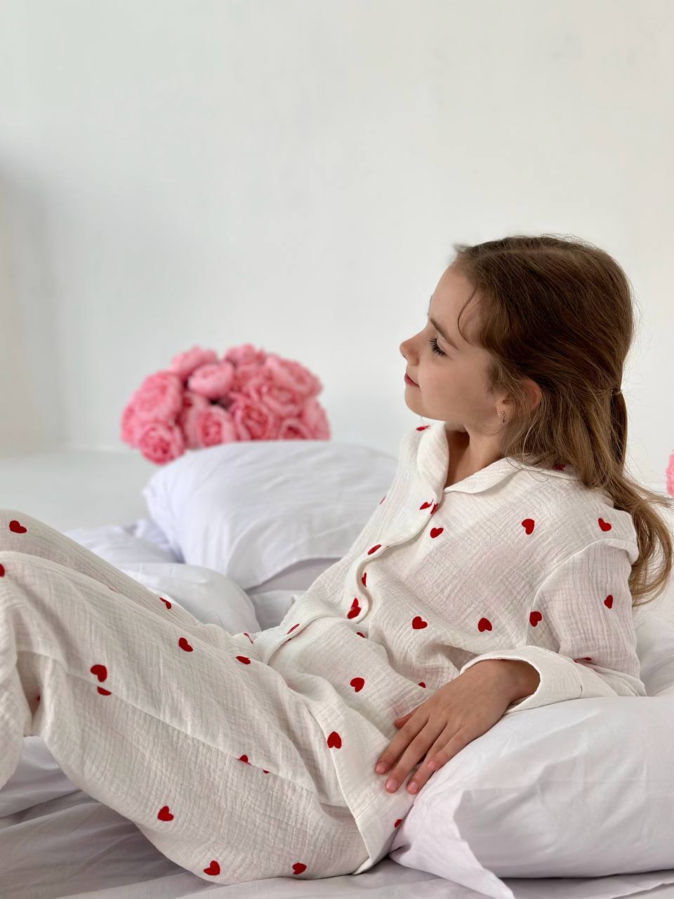 Girls Heart Print Cotton Pajama Set