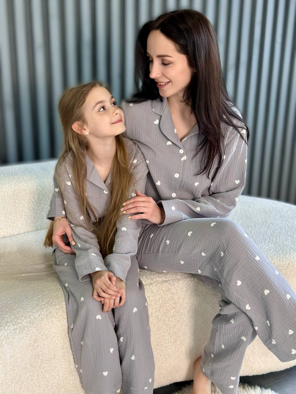 Mom & Daughter Matching Pajama Set –  Heart Print Muslin