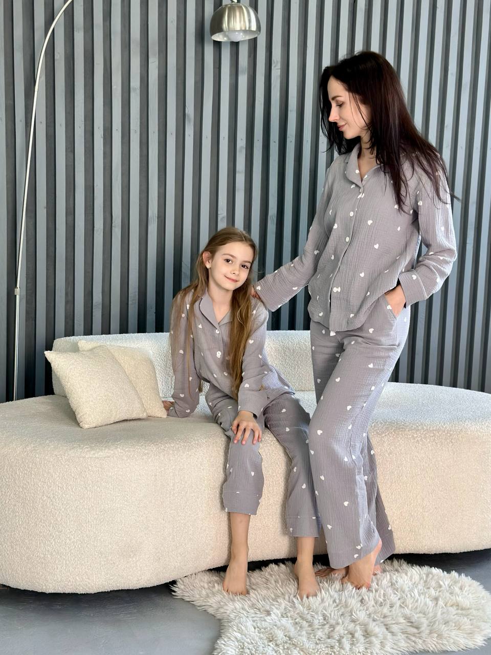 Mom & Daughter Matching Pajama Set –  Heart Print Muslin