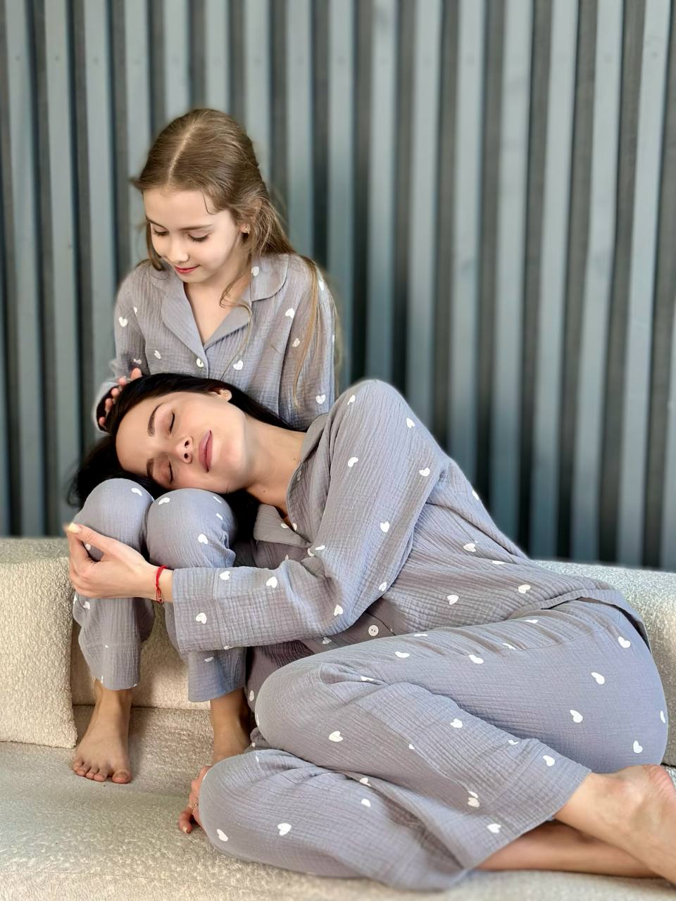 Mom & Daughter Matching Pajama Set –  Heart Print Muslin