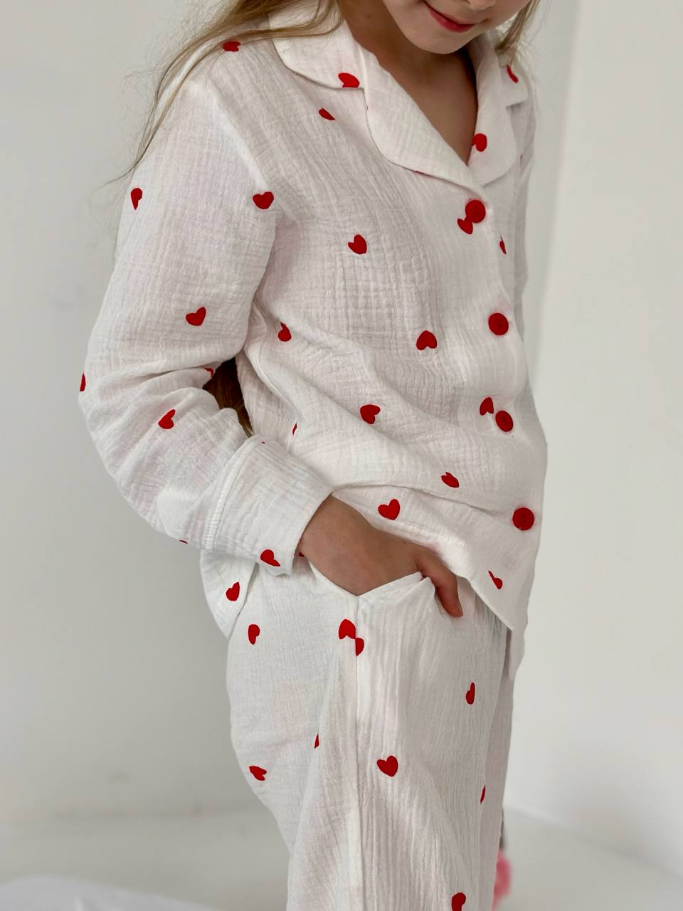 Matching Mommy & Me Pajamas – White with Red Hearts