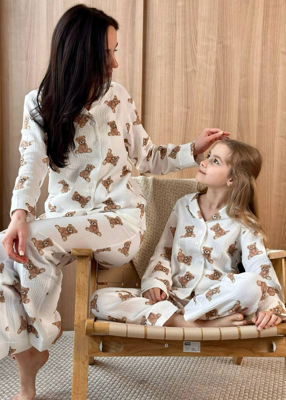 Teddy Muslin Pajamas – Mommy & Me Cotton Pajama Sets