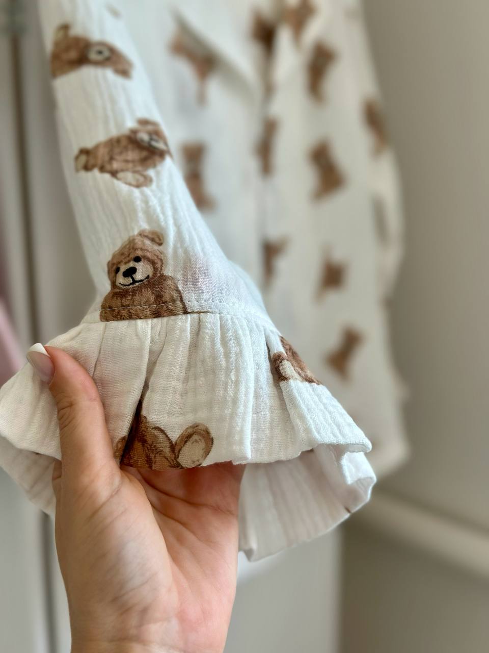 Teddy Bear Print Pajama Set Ruffle