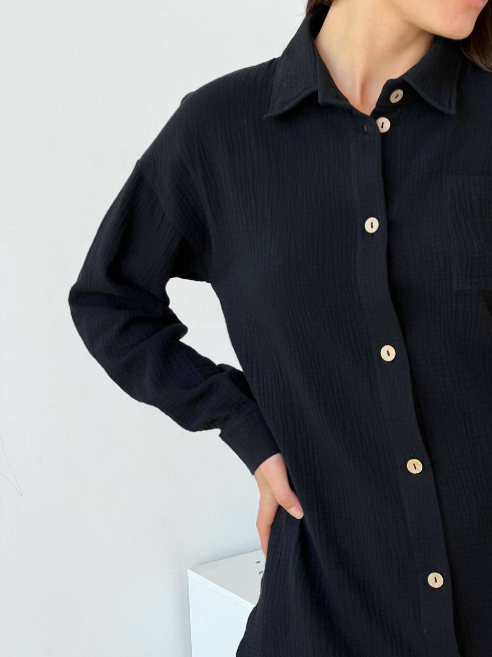 Black Muslin Cotton Shirt for Women