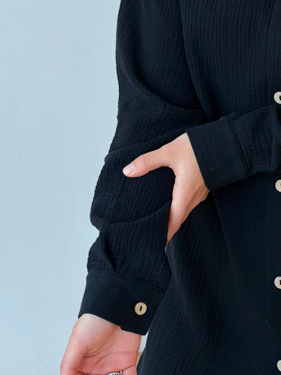 Black Muslin Cotton Shirt for Women