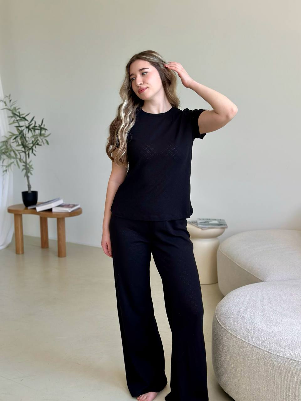 Rose Amour Black Cotton Pajama Set