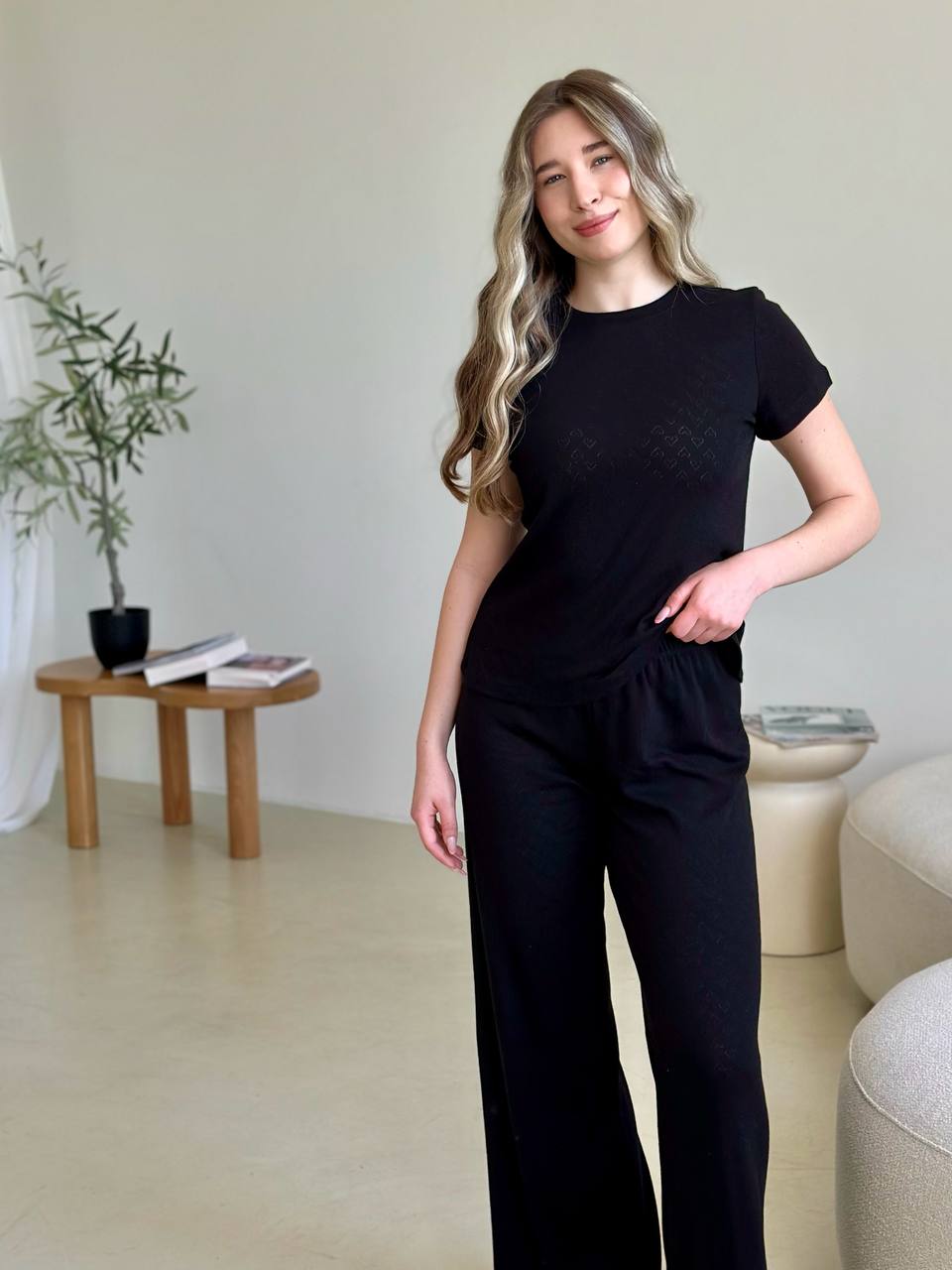 Rose Amour Black Cotton Pajama Set