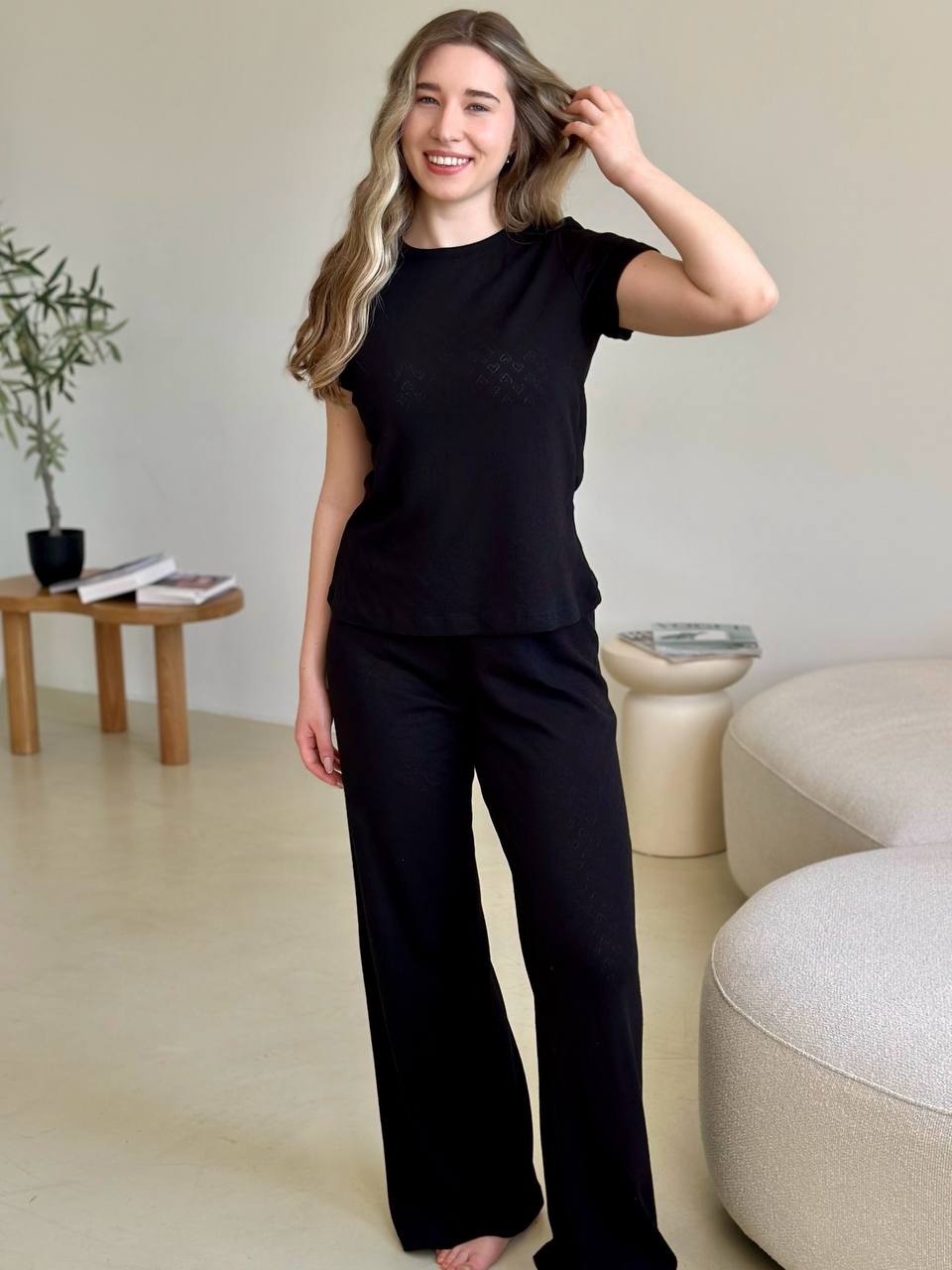 Rose Amour Black Cotton Pajama Set