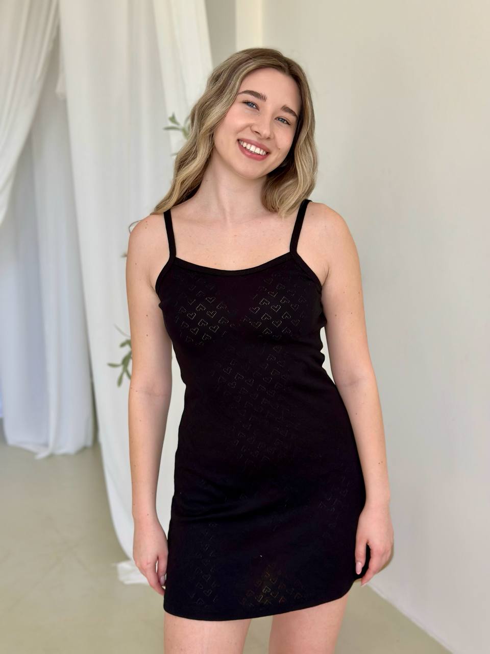 Rose Amour Black Nightgown with Hearts - Cotton Women Nightgowns