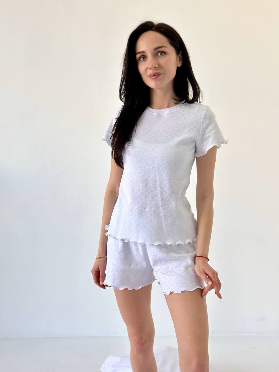 White Cotton Pajama Set- Short Sleeve & Shorts