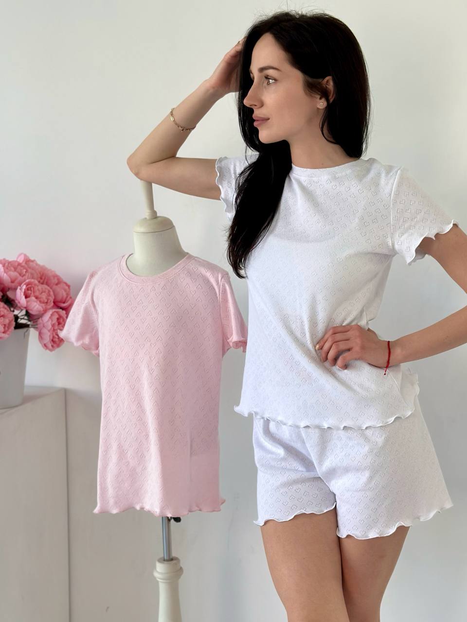 White Cotton Pajama Set- Short Sleeve & Shorts