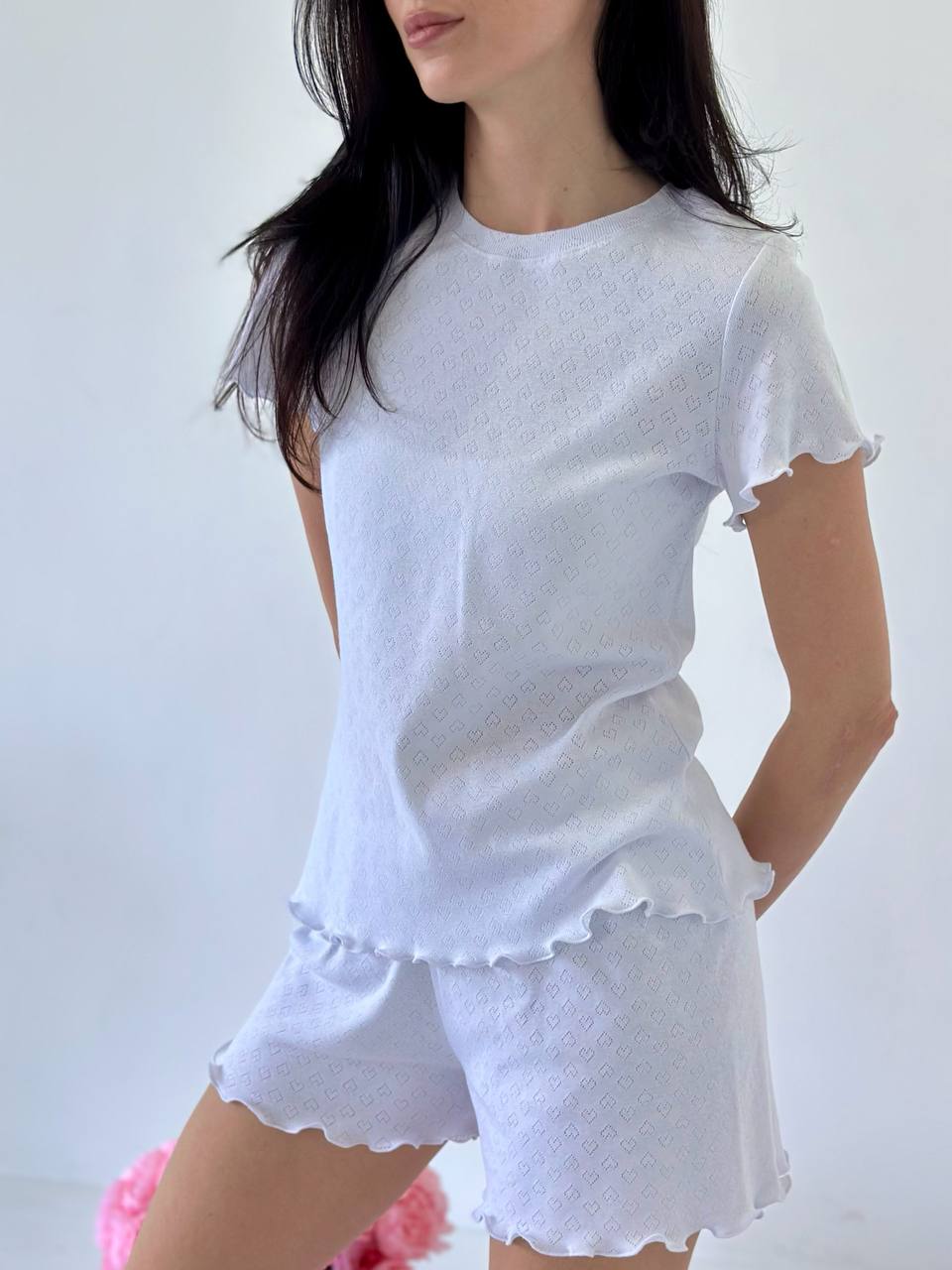 White Cotton Pajama Set- Short Sleeve & Shorts
