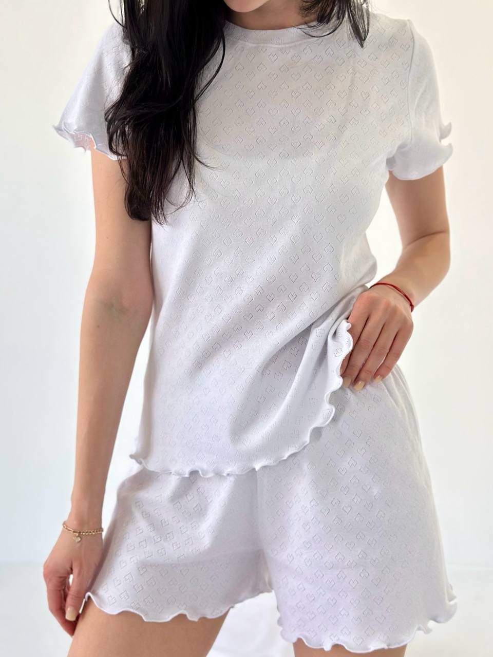 White Cotton Pajama Set- Short Sleeve & Shorts