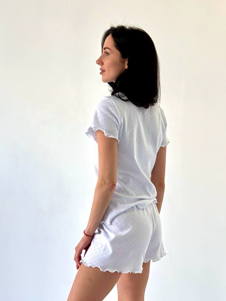 White Cotton Pajama Set- Short Sleeve & Shorts