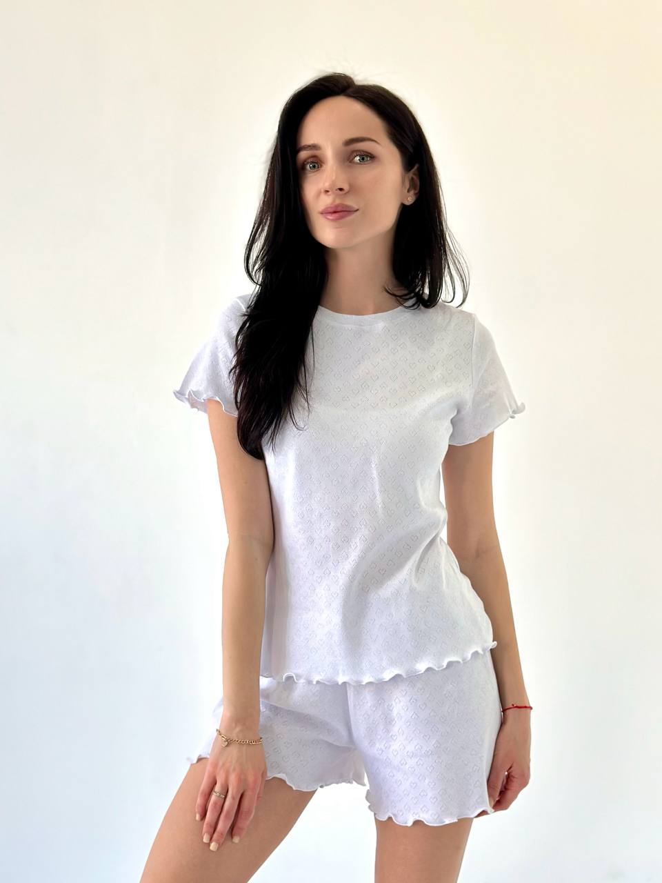 White Cotton Pajama Set- Short Sleeve & Shorts