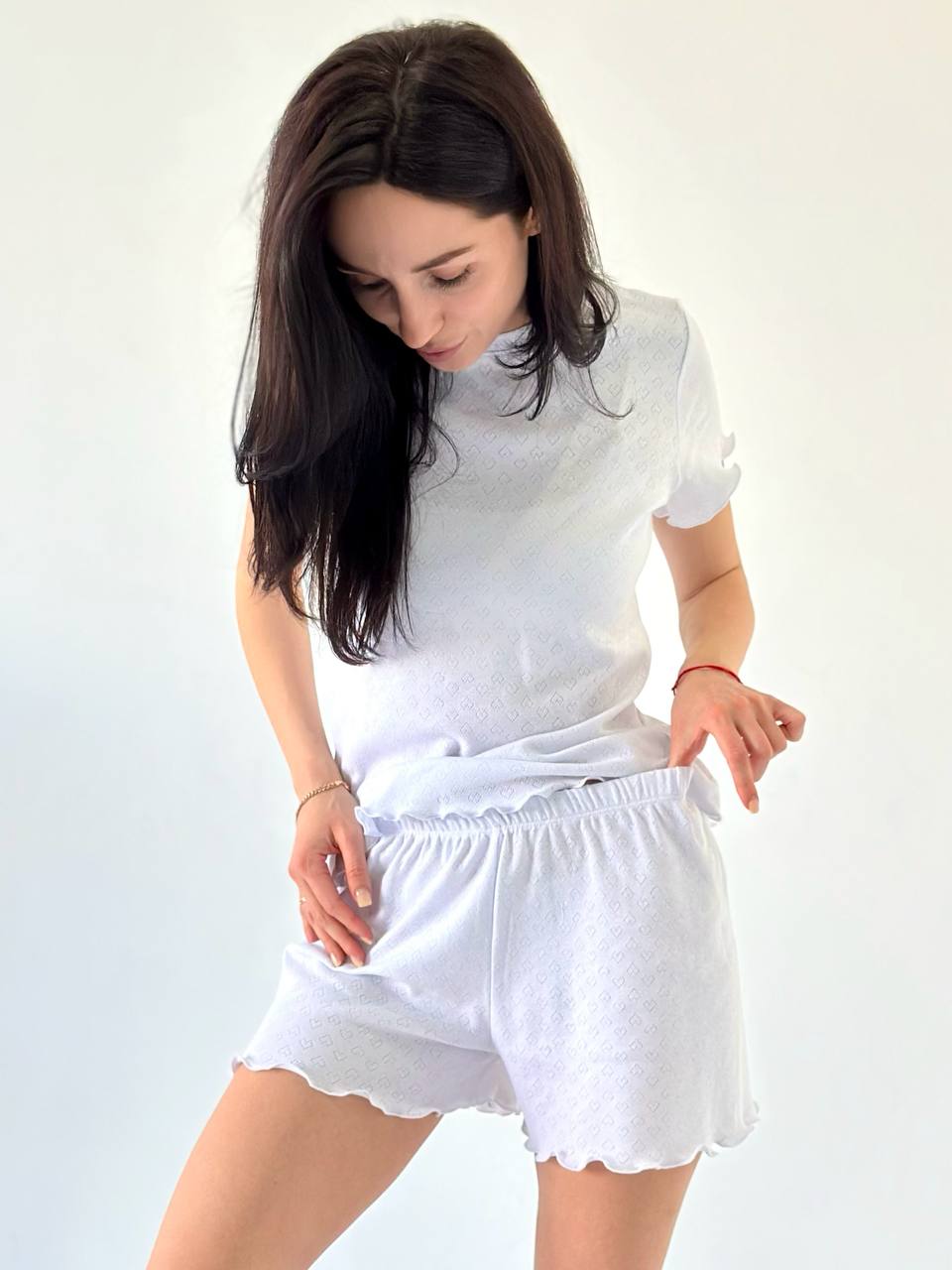 White Cotton Pajama Set- Short Sleeve & Shorts