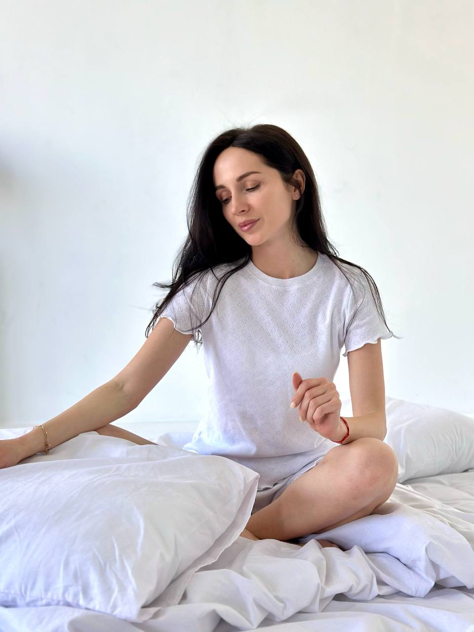 White Cotton Pajama Set- Short Sleeve & Shorts
