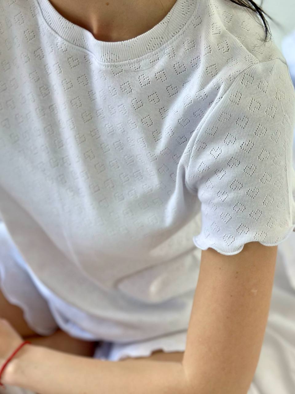 White Cotton Pajama Set- Short Sleeve & Shorts