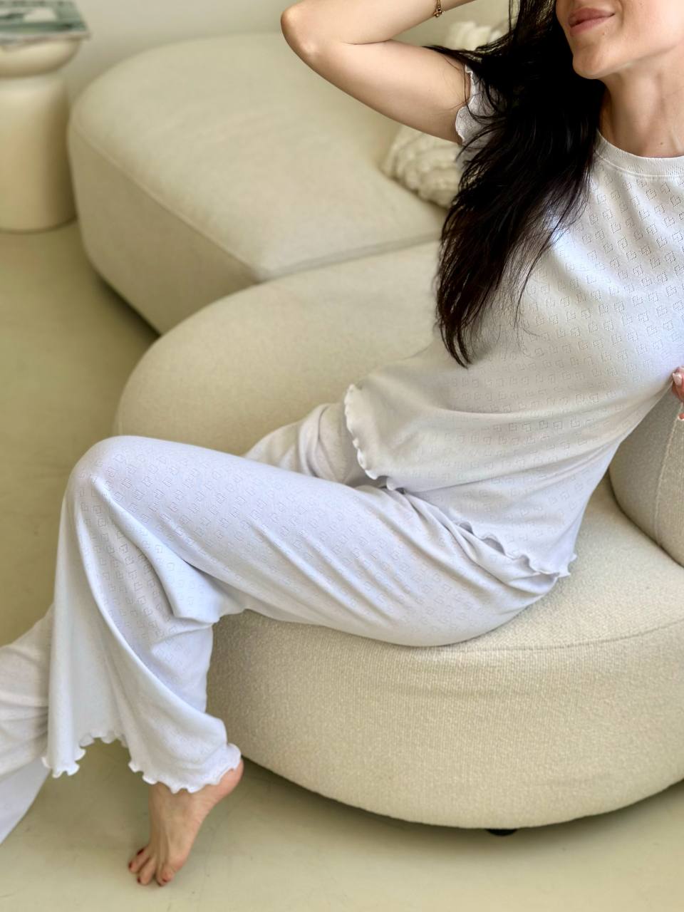 White Cotton Pajama Set- Short Sleeve & Pants