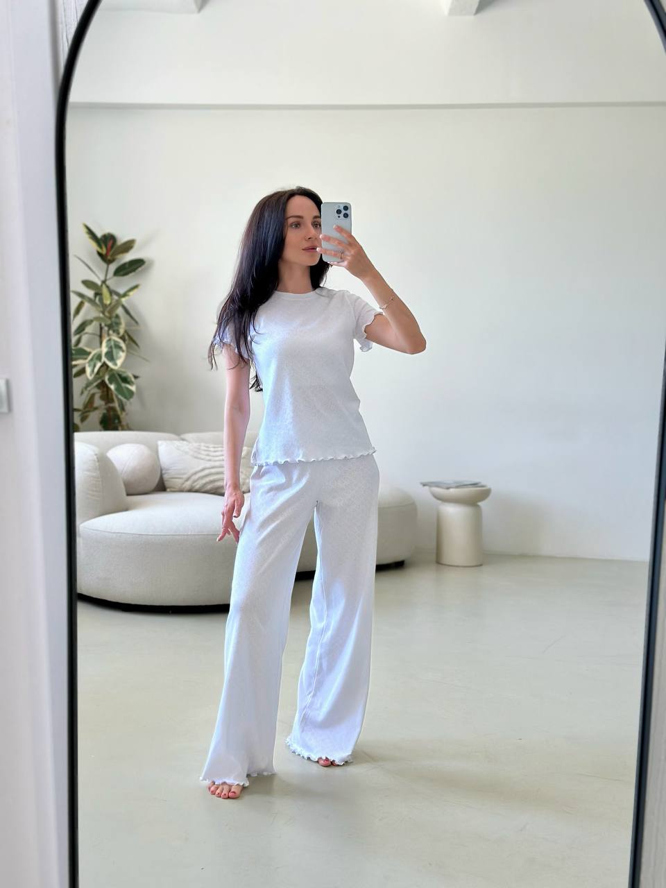White Cotton Pajama Set- Short Sleeve & Pants