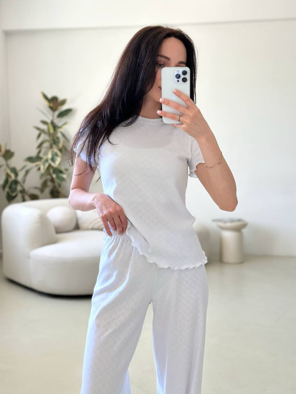 White Cotton Pajama Set- Short Sleeve & Pants