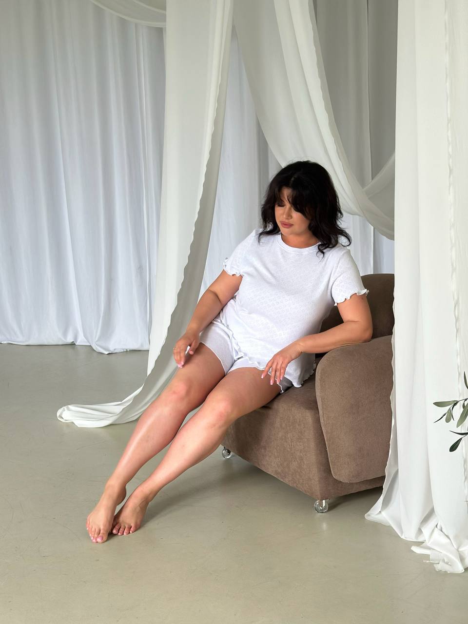 3-Piece Cotton Pajama Set with Ruffles – T-Shirt, Shorts & Pants