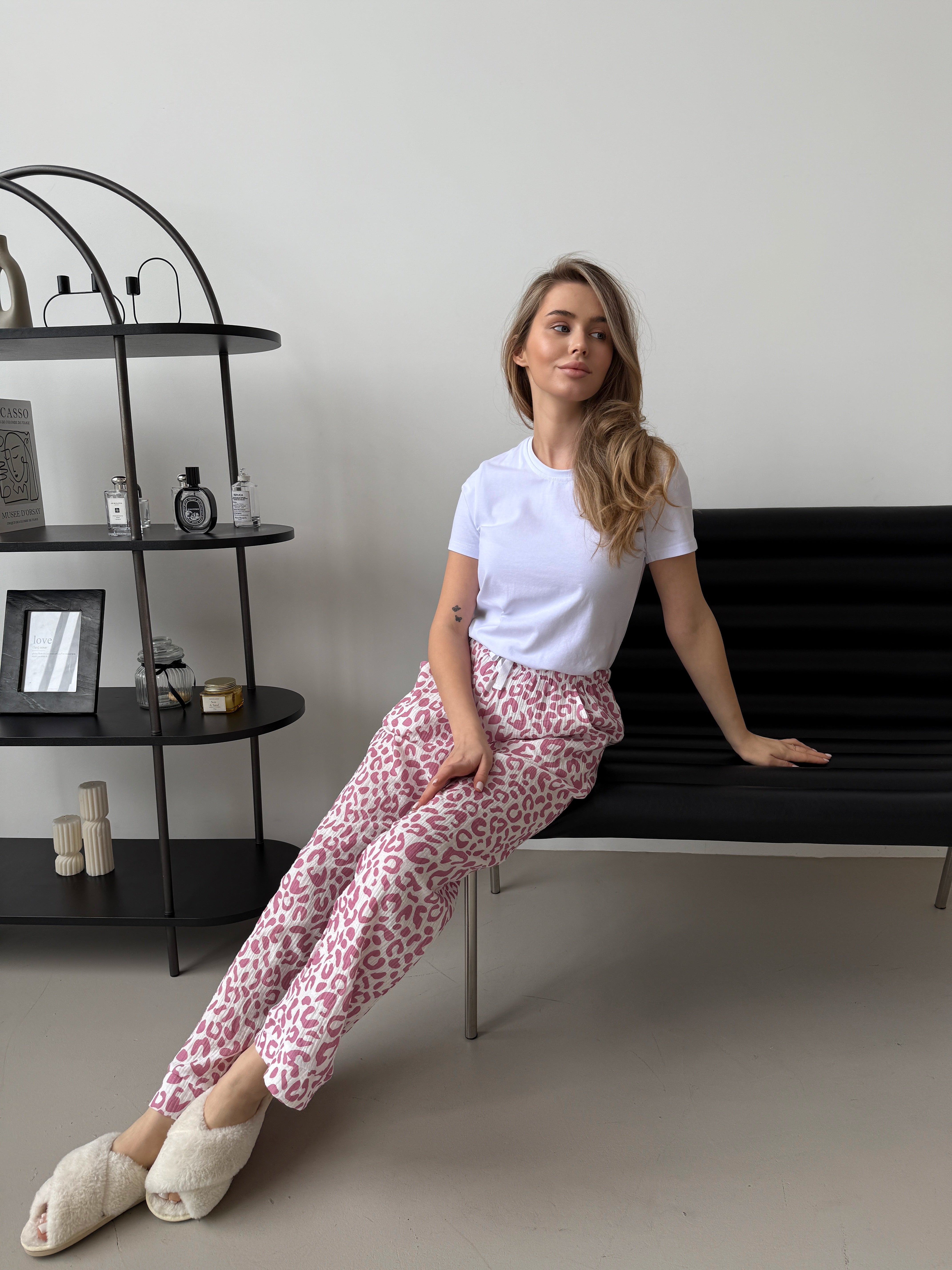 Pink Leopard Women Pajama Set, Animal Pattern Sleepwear for Her, Women Fall Long Sleeve pjs, Warm Autumn Pajamas, Cute Muslin Leopard pjs