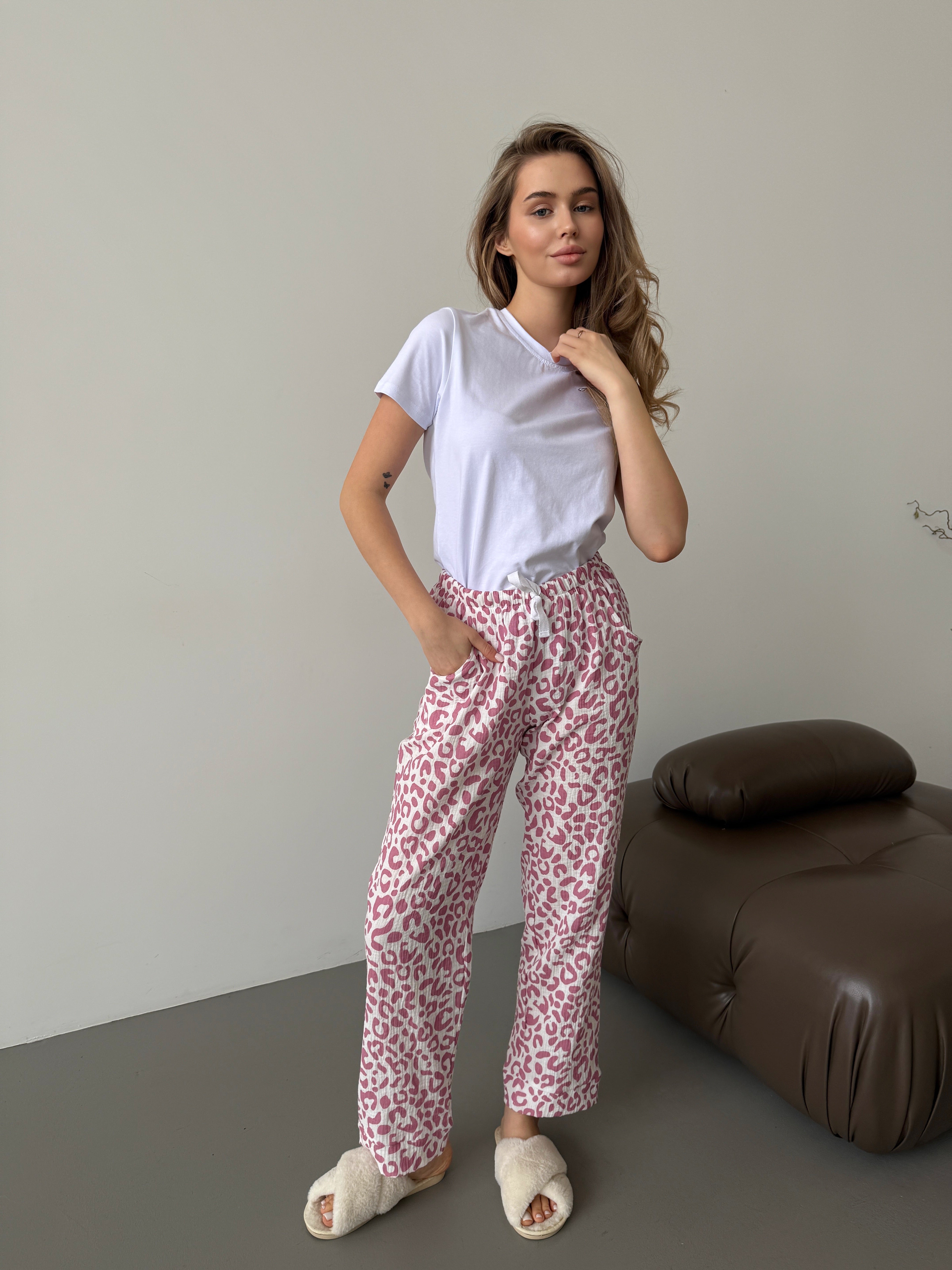 Pink Leopard Women Pajama Set, Animal Pattern Sleepwear for Her, Women Fall Long Sleeve pjs, Warm Autumn Pajamas, Cute Muslin Leopard pjs