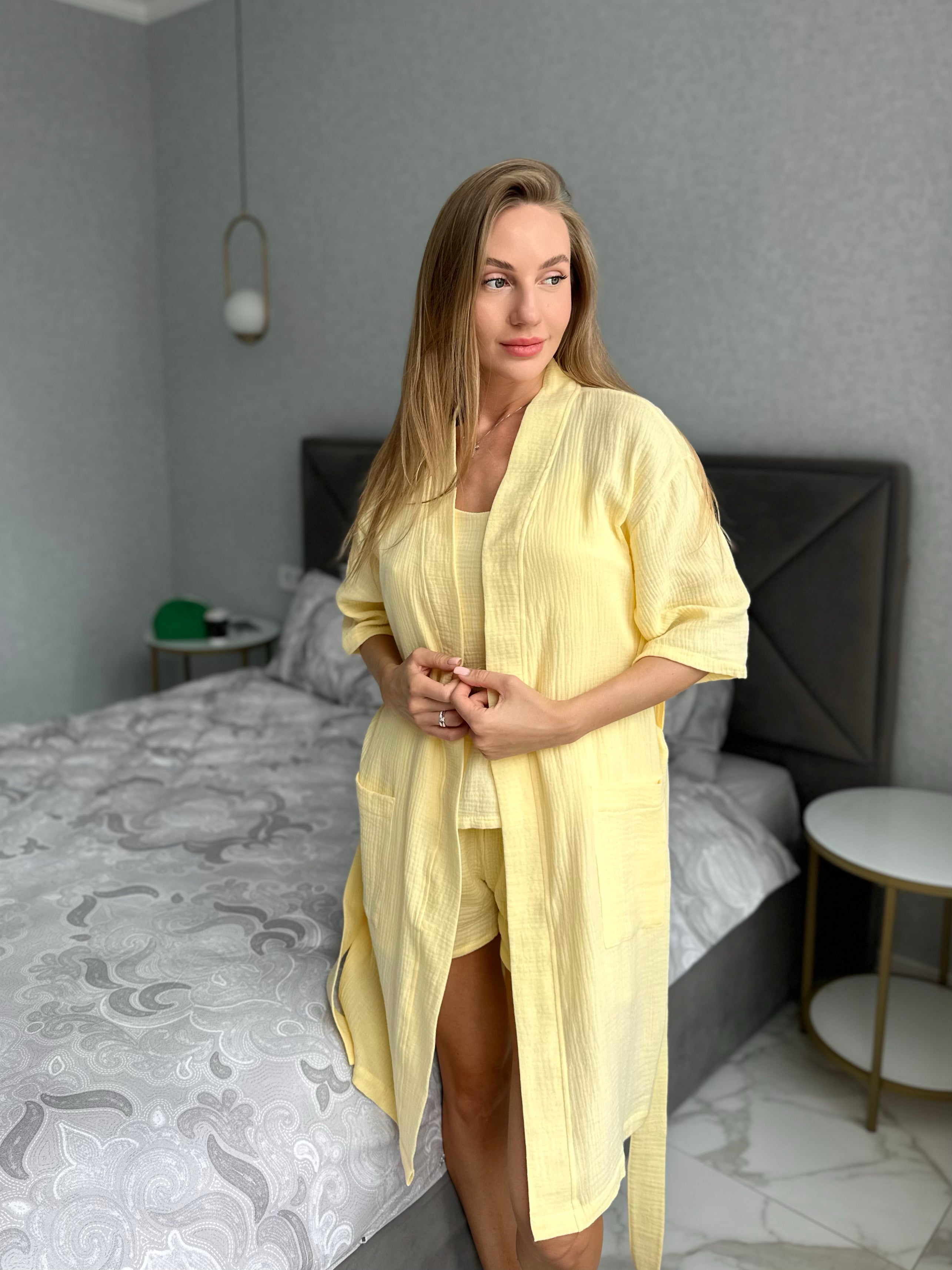 Amalfi Lemon Muslin Pajama and Robe Set