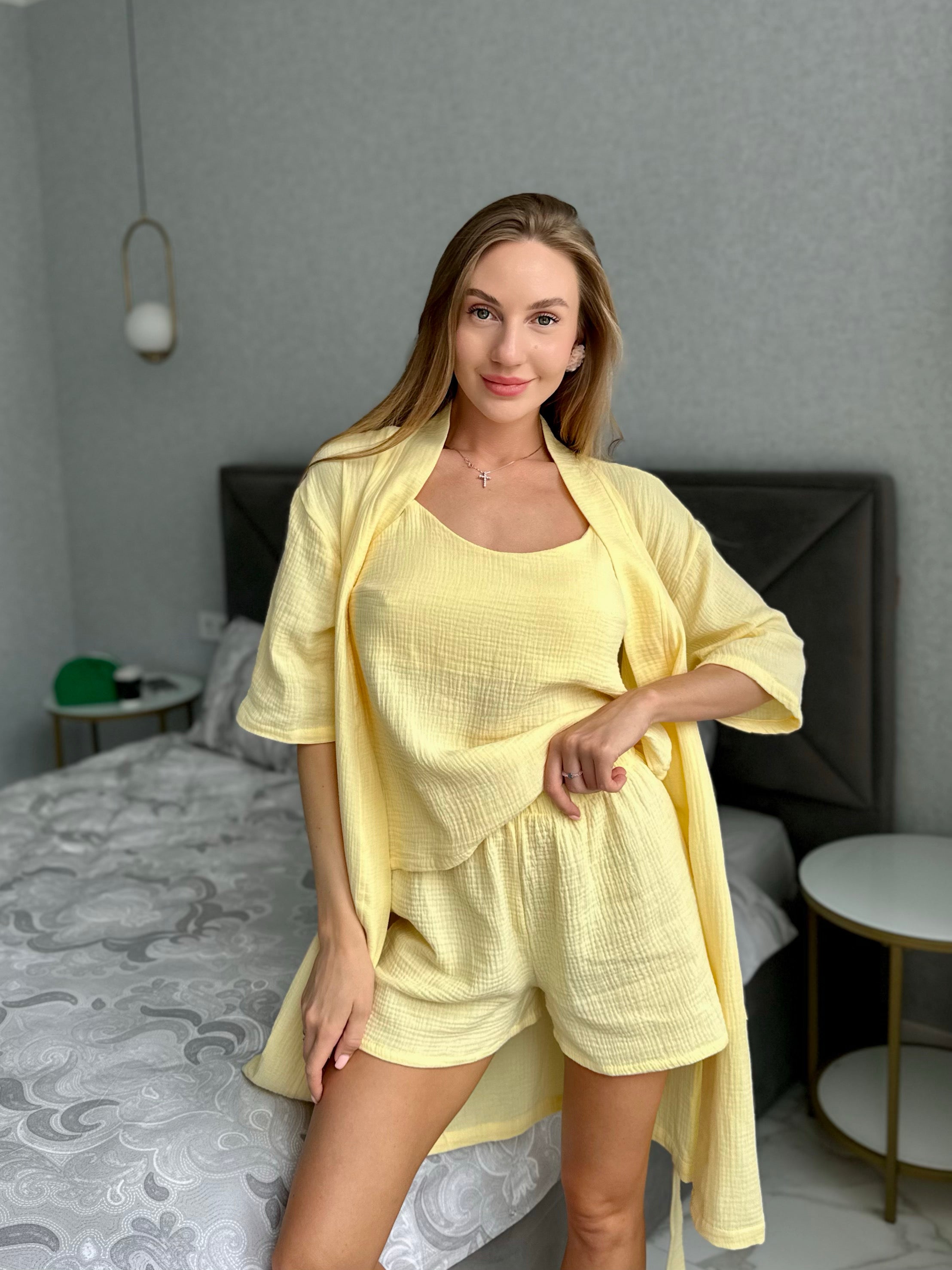 Amalfi Lemon Muslin Pajama and Robe Set