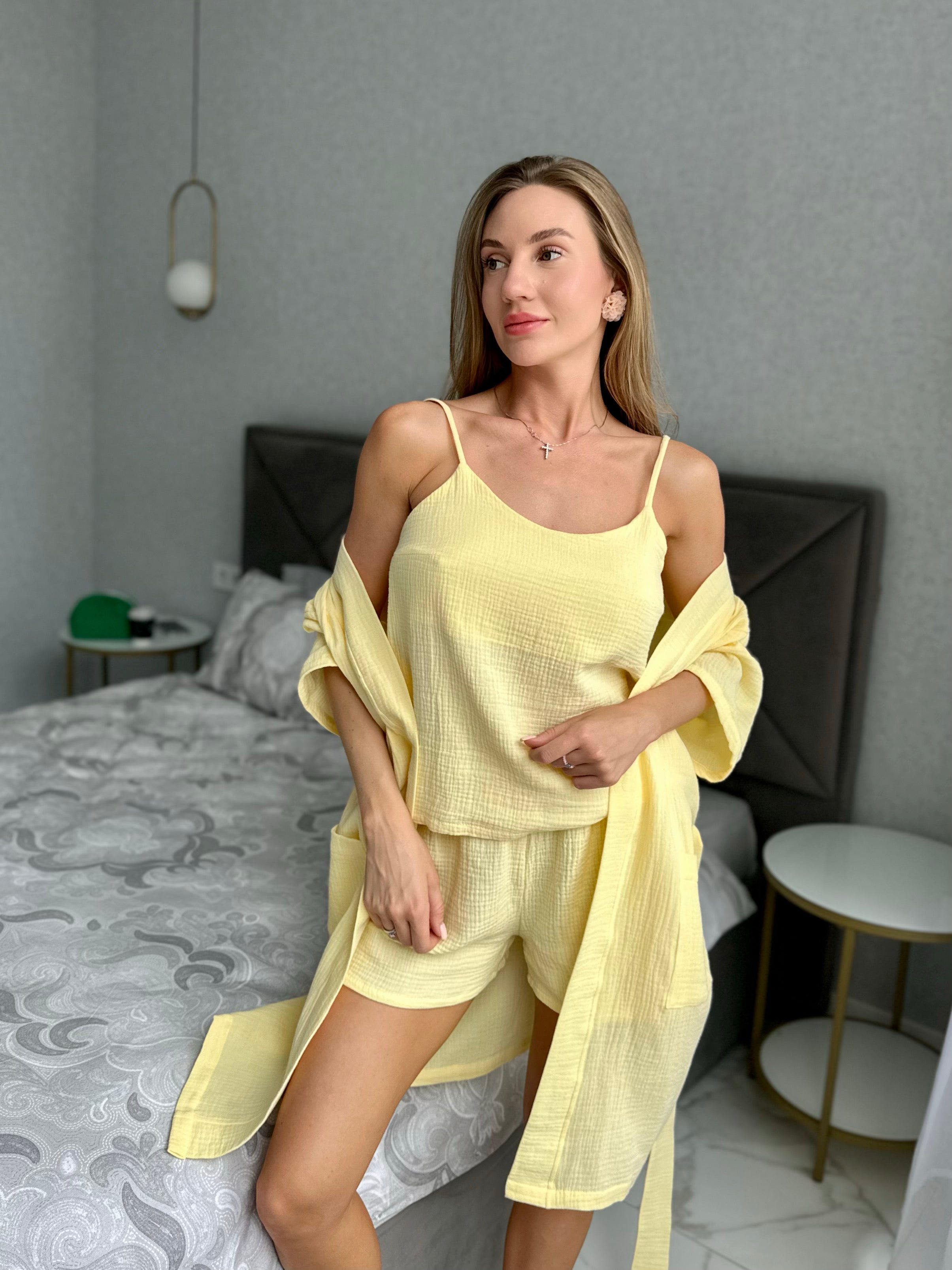 Amalfi Lemon Muslin Pajama and Robe Set