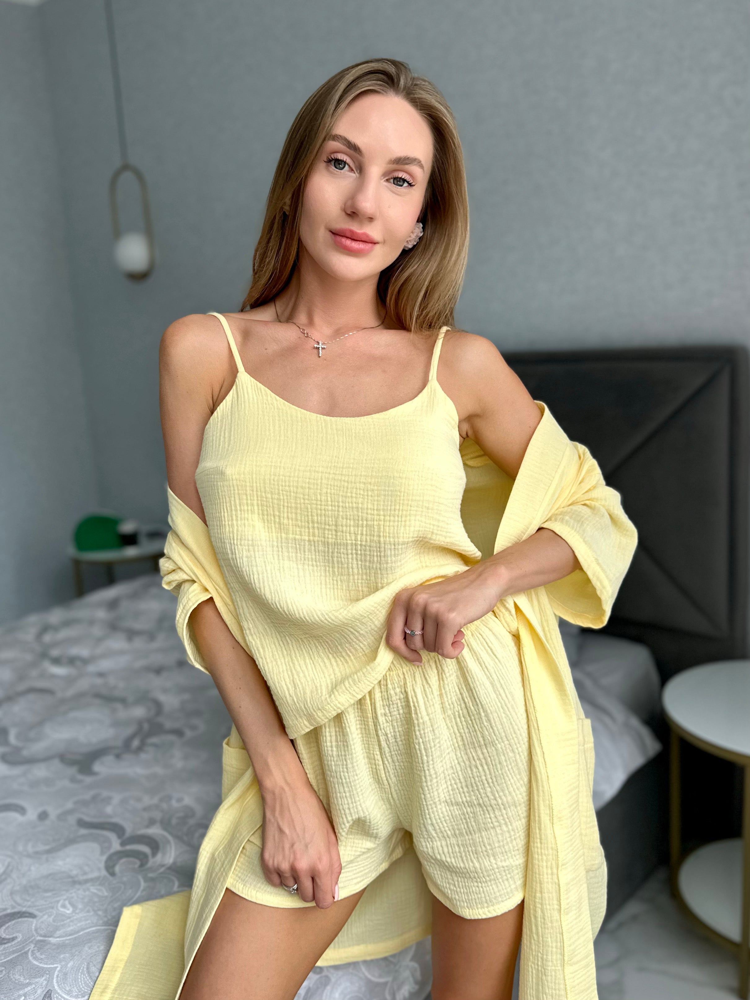 Amalfi Lemon Muslin Pajama and Robe Set