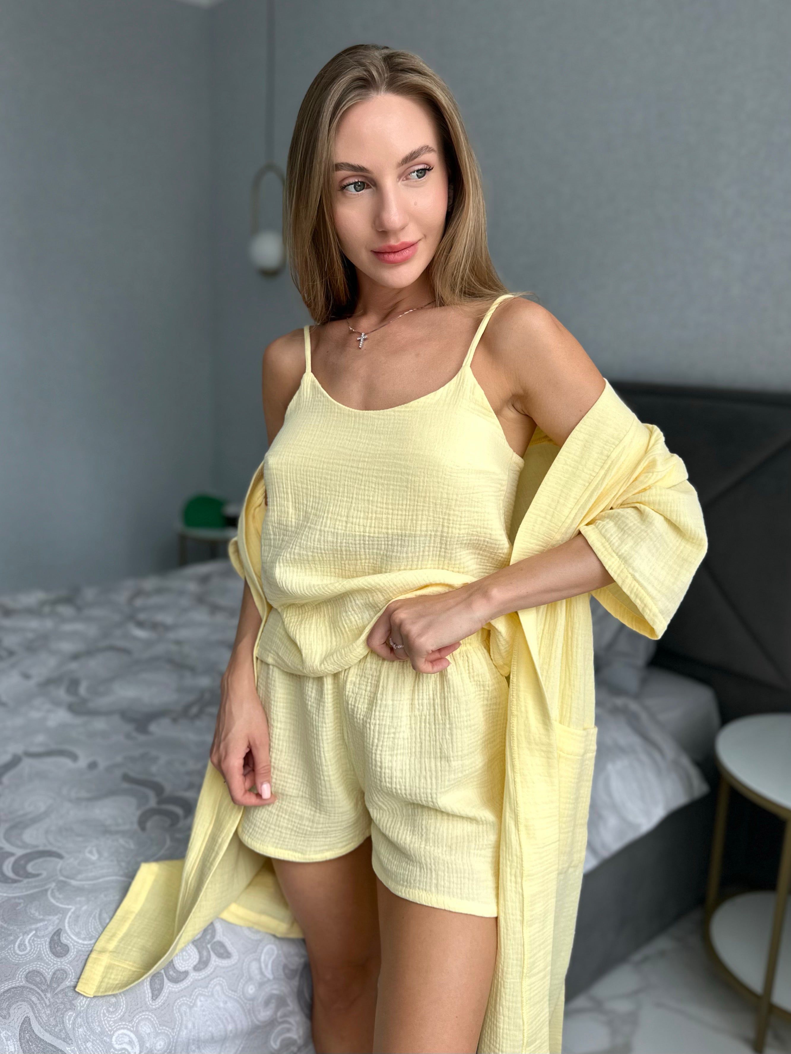 Amalfi Lemon Muslin Pajama and Robe Set
